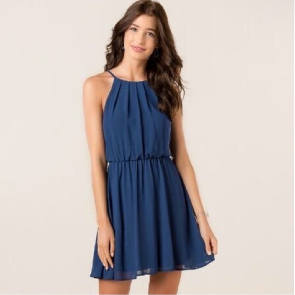Women’s Lush dark blue halter neck chiffon mini dress